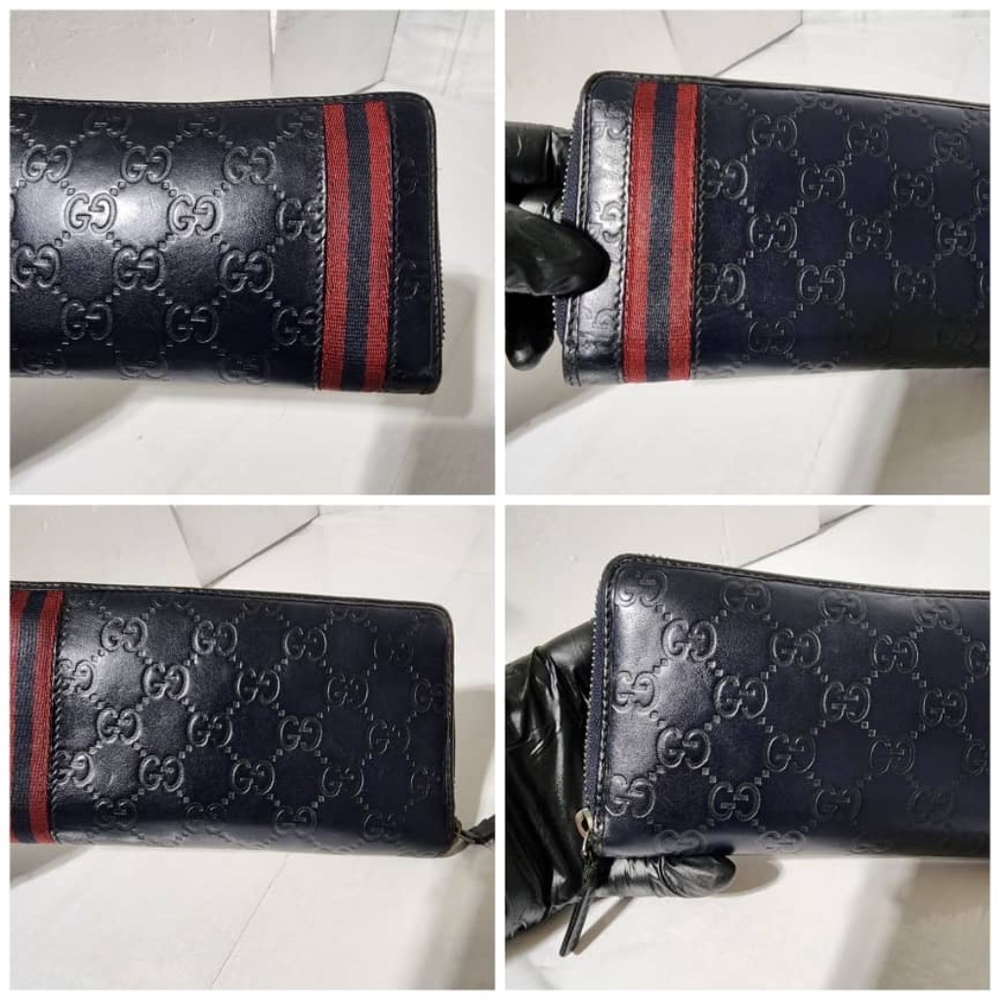 Authentic GUCCI Sherry Line Leather Long Folding Wallet Deep Navy Blue - Picture 6 of 10